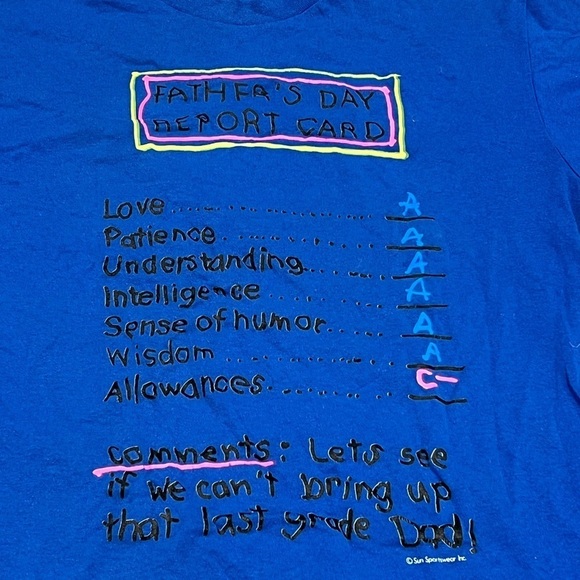Vintage 1980s Funny Father's Day Report Card 80s Crewneck Tee Humor tshirt - Picture 3 of 5
